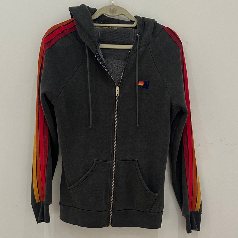 Aviator Nation Gray Hoodie with Colorful Stripes
